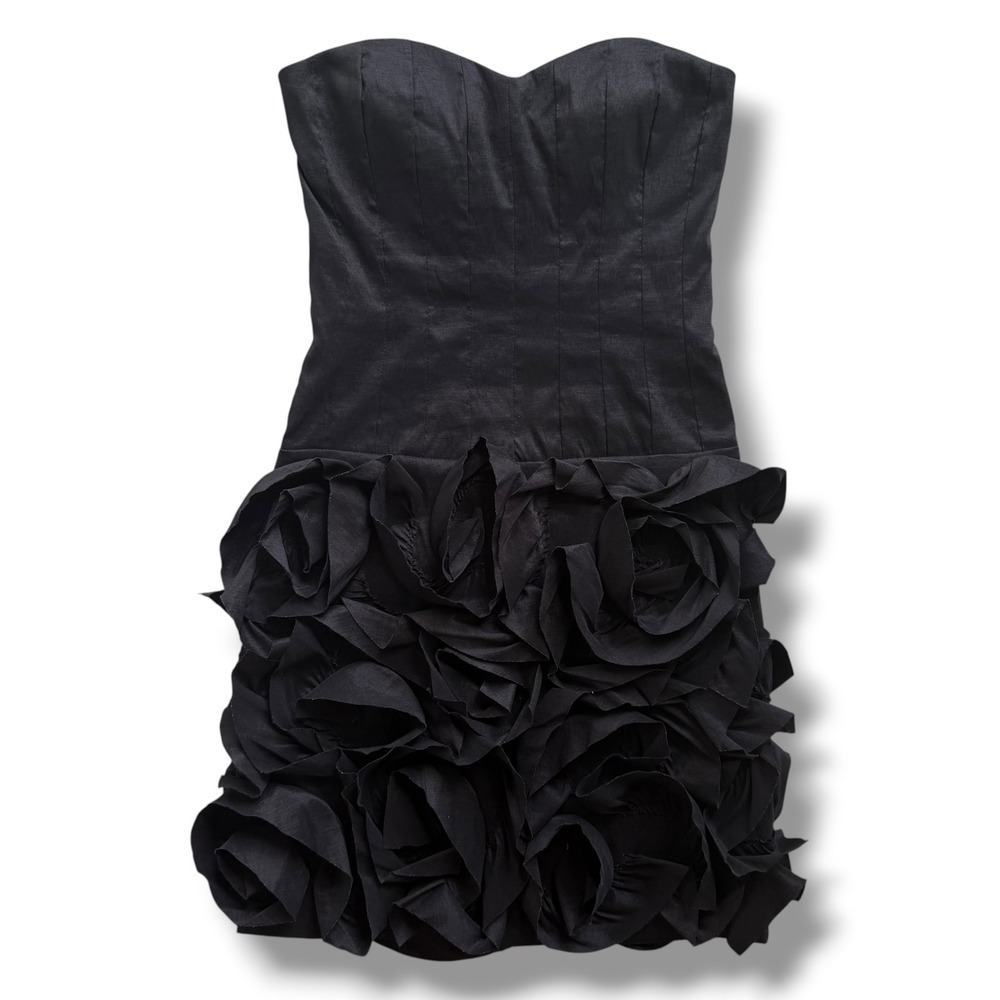Maxandcleo Size 4 Black Cassie 3D Rosette Strapless Mini Cocktail Dress BIX6M514